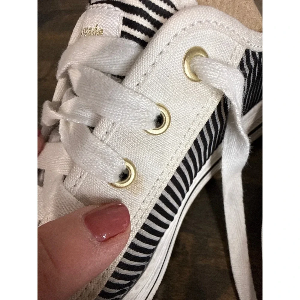 Kate Spade Keds Triple Deck Sneakers Black White Striped Platform Shoes Womens 9